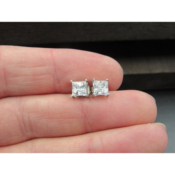 Jewelry - Sterling Silver Square Bright Simple CZ Stud Earrings Vintage Wedding Engagement